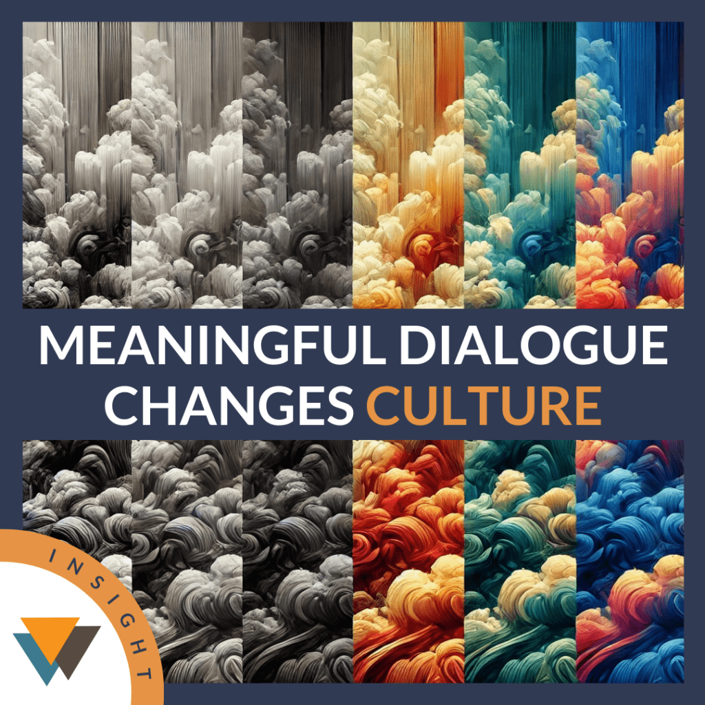 Color scale from grayscale to full color to show the comparable scale from Dialogue to Meaningful Dialogue.